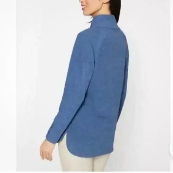 J McLaughlin Marisa Fleece Top Button Detailed High Neck Blue Size Medium - Picture 2 of 10